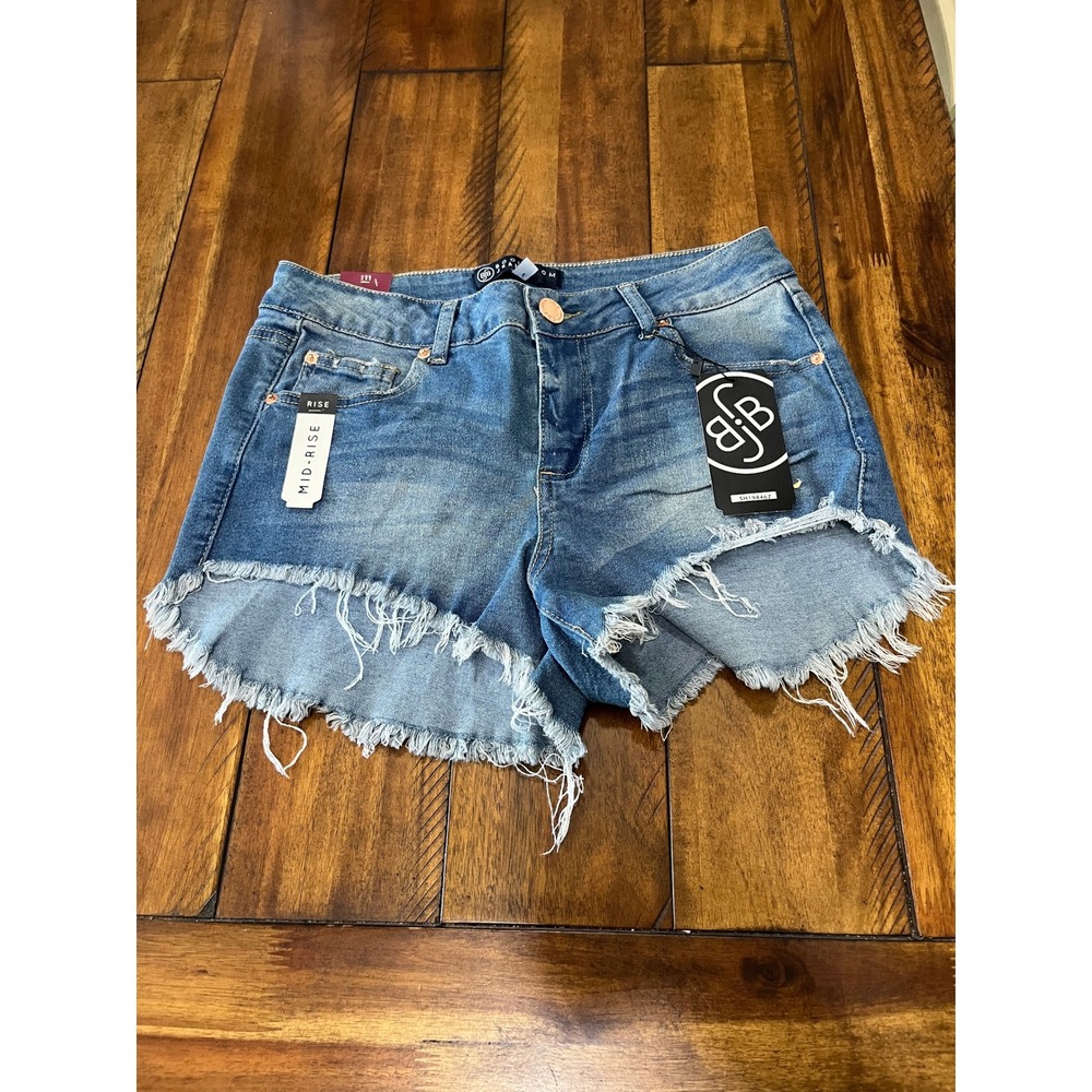 Boom Boom Jeans Denim Shorts Womens 11 Blue New Mid Rise Frayed Raw Hem Cut Offs